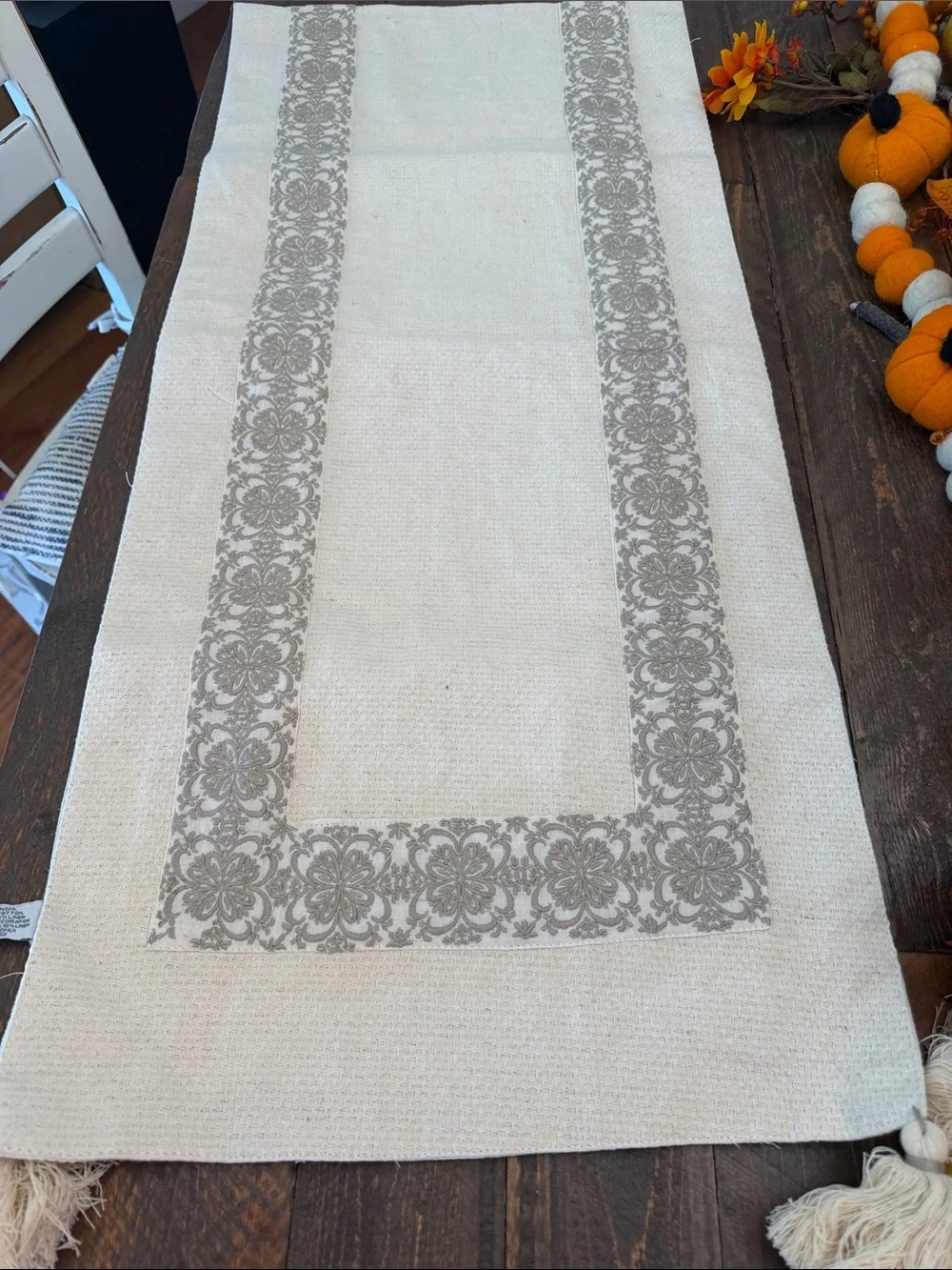 The Farmhouse Rachel Ashwell Embroidered Tassel Table Runner 70x16